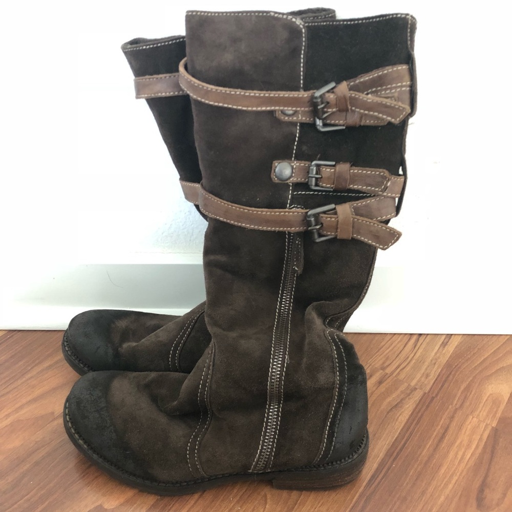 Tall brown boots with straps